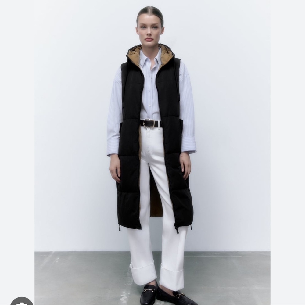 Zara Black and Brown Hooded Vest